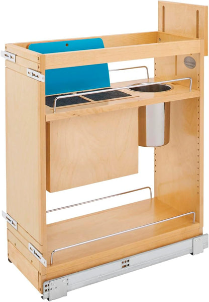 Wood Base Cabinet Knife Block Pullout Organizer w/Soft-Close