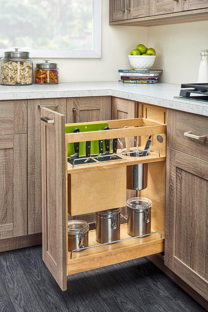 Wood Base Cabinet Knife Block Pullout Organizer w/Soft-Close