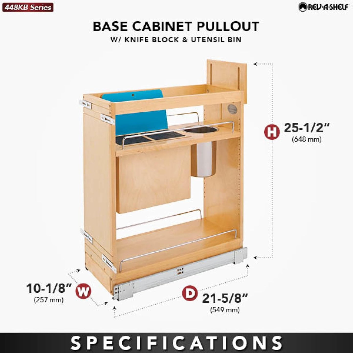 Wood Base Cabinet Knife Block Pullout Organizer w/Soft-Close