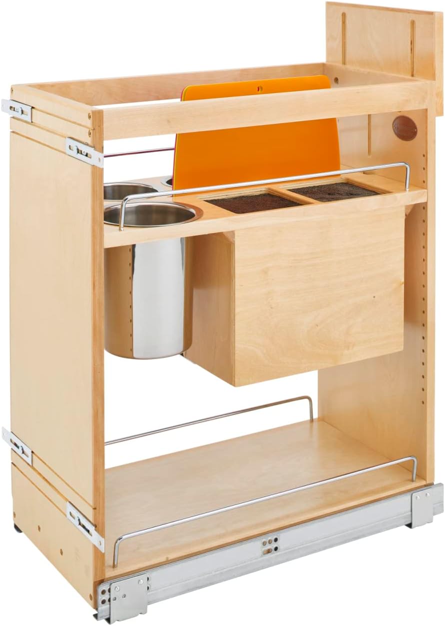 Wood Base Cabinet Knife Block Pullout Organizer w/Soft-Close