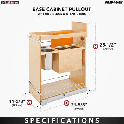 Wood Base Cabinet Knife Block Pullout Organizer w/Soft-Close