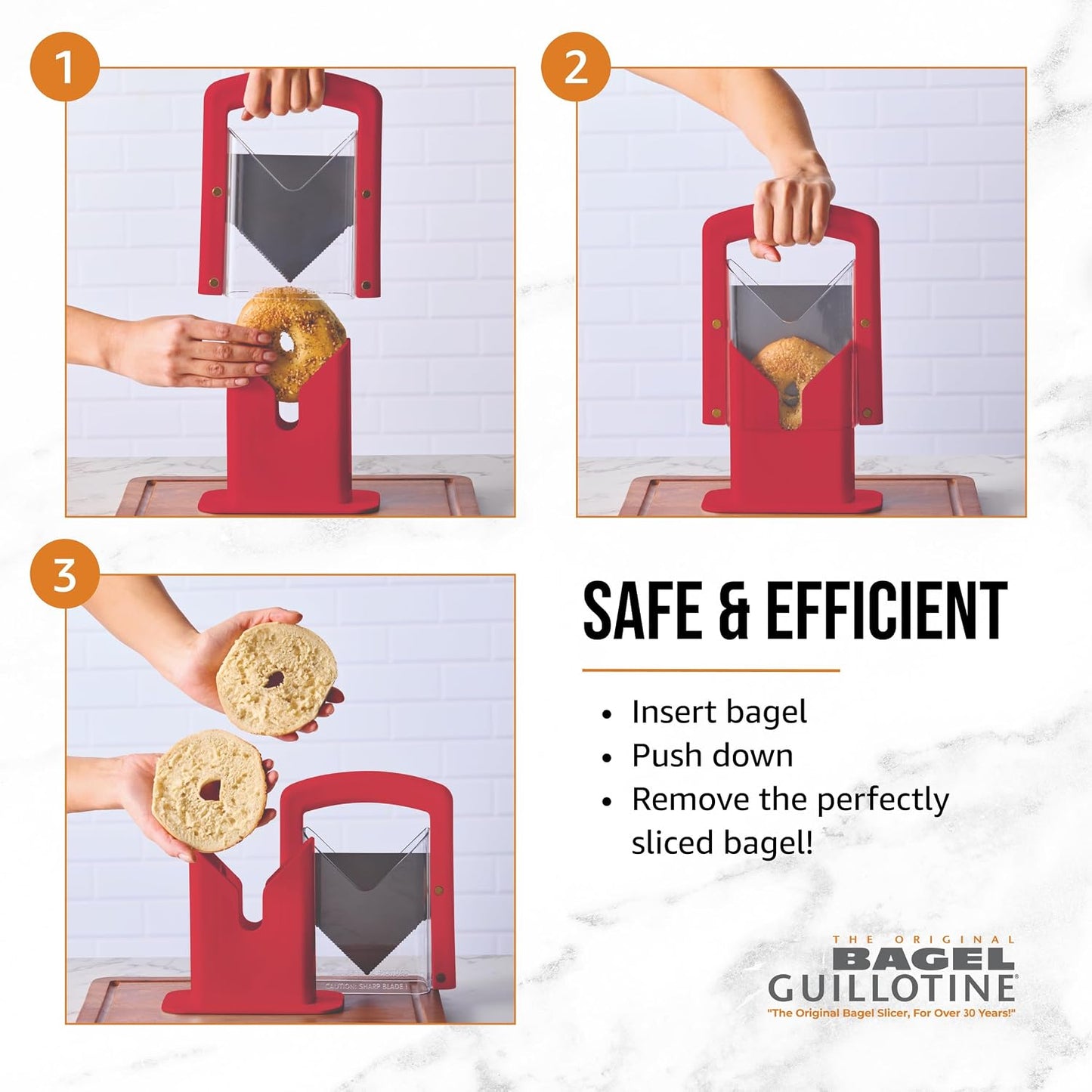 Bagel Biter Bagel Slicer and Cutter - Slices Bagels, English Muffins, Buns and Rolls Evenly and Safely - High-Carbon Stainless Steel Blade with Acrylic Safety Shield, Dishwasher Safe