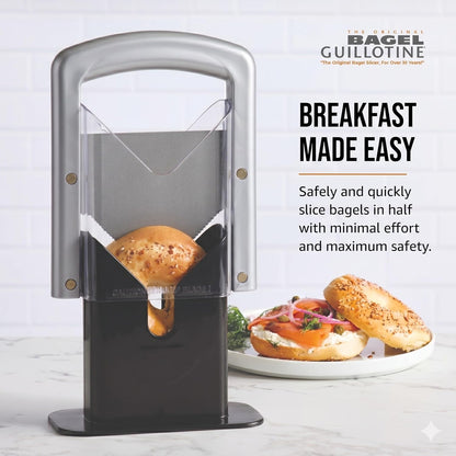 Bagel Biter Bagel Slicer and Cutter - Slices Bagels, English Muffins, Buns and Rolls Evenly and Safely - High-Carbon Stainless Steel Blade with Acrylic Safety Shield, Dishwasher Safe