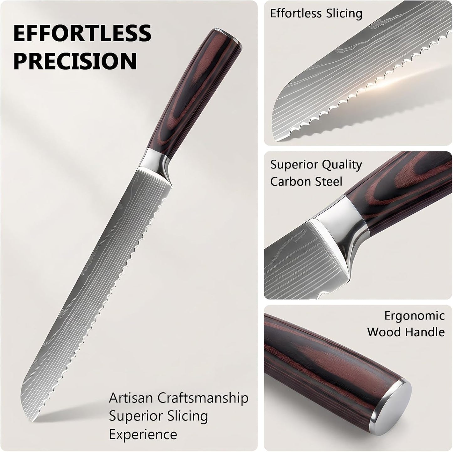 Bread Knife 8 Inch, High Carbon Stainless Steel Professional Bread Cutting Knife, Ultra Sharp for Homemade Bread, Pastries and Bagels