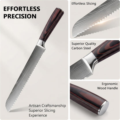 Bread Knife 8 Inch, High Carbon Stainless Steel Professional Bread Cutting Knife, Ultra Sharp for Homemade Bread, Pastries and Bagels