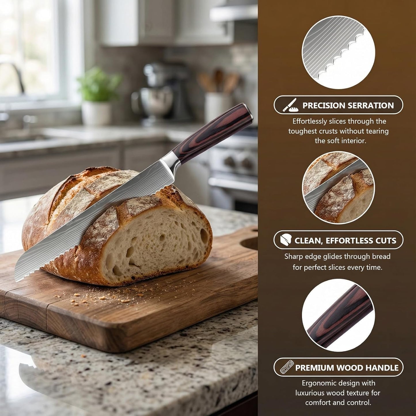 Bread Knife 8 Inch, High Carbon Stainless Steel Professional Bread Cutting Knife, Ultra Sharp for Homemade Bread, Pastries and Bagels