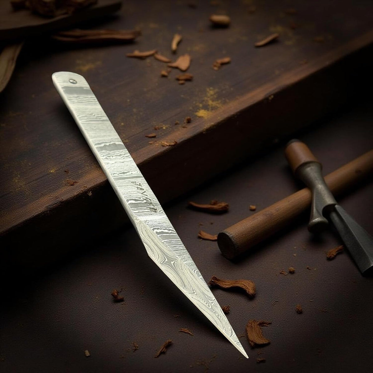 Handmade Kiridashi Knife – Precision Japanese Marking Tool – Damascus Steel Blade – Compact Craft & Carving Knife for Woodworking, Leatherwork, DIY & Artisan Use