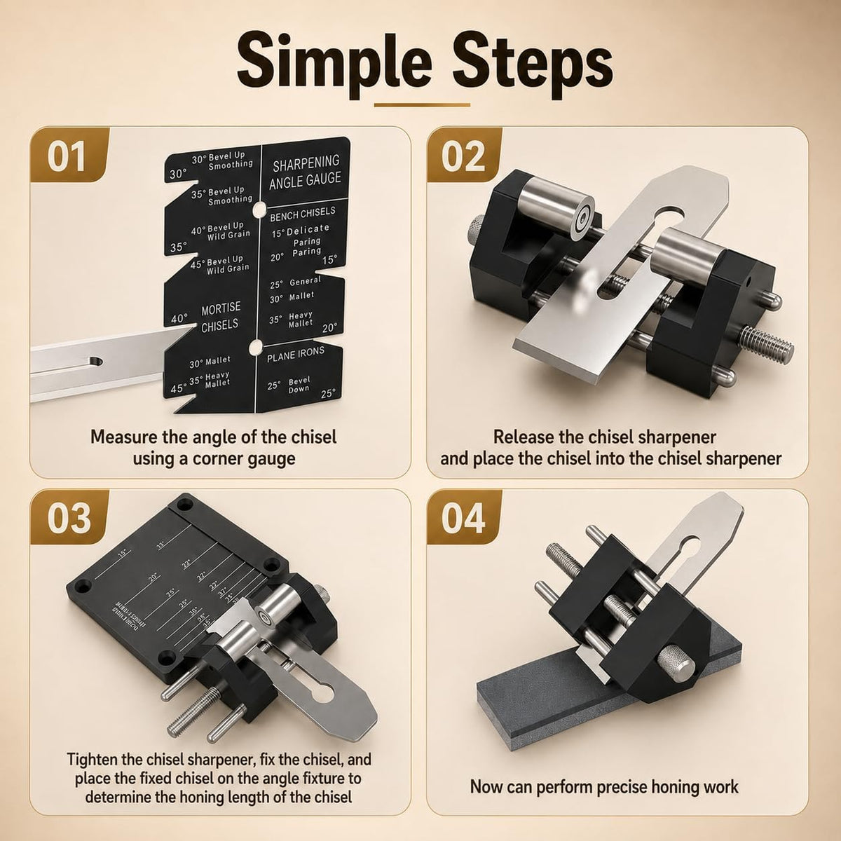 Chisel Sharpening Jig Kit with Adjustable Honing Guide