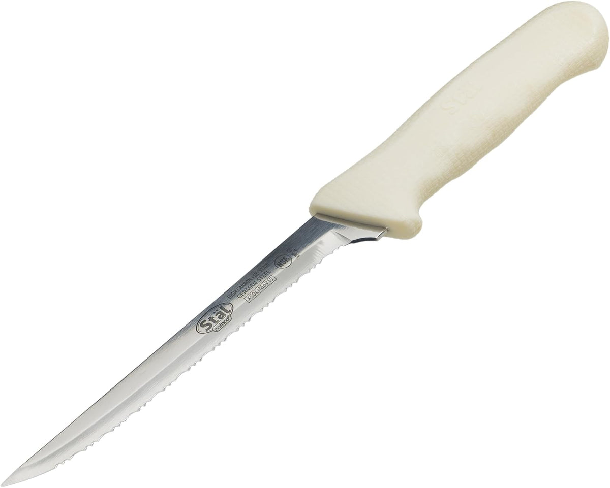6" Utility Knife, Wavy Edge, White PP Hdl