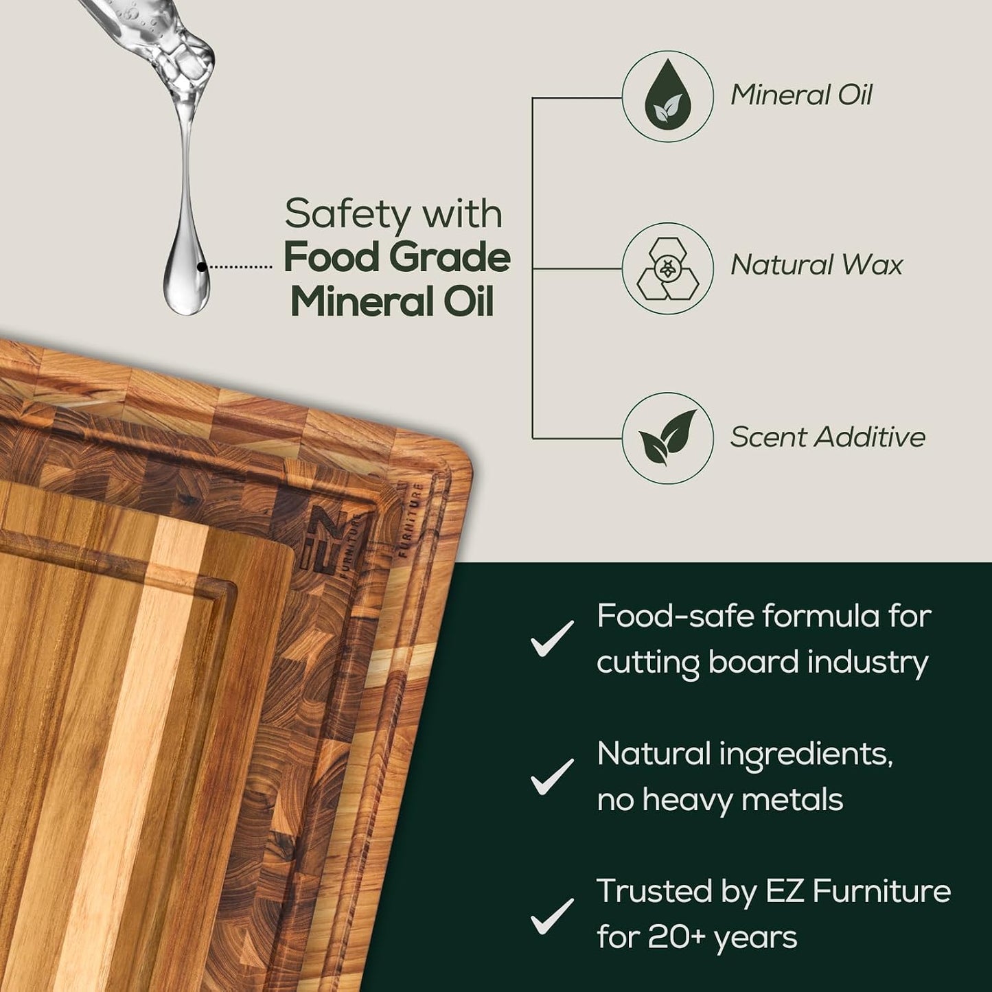 Extra Large (XL) Teak Edge Grain Cutting Board, Reversible, Knife-Friendly Charcuterie Butcher Block, Juice Groove & Handles, Non-Toxic, Gift Box Included (Herringbone, 24" x 18" x 1.15")