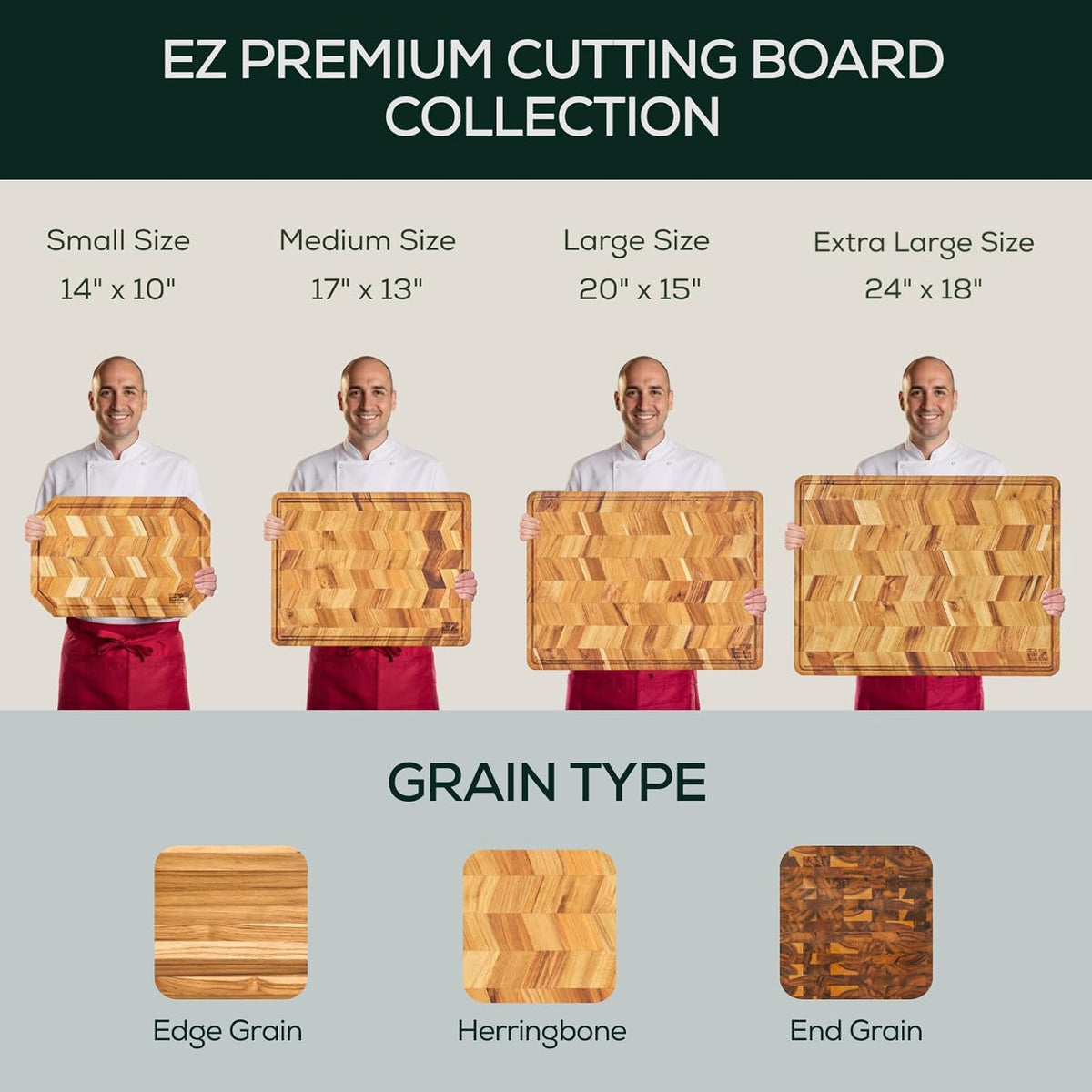 Extra Large (XL) Teak Edge Grain Cutting Board, Reversible, Knife-Friendly Charcuterie Butcher Block, Juice Groove & Handles, Non-Toxic, Gift Box Included (Herringbone, 24" x 18" x 1.15")