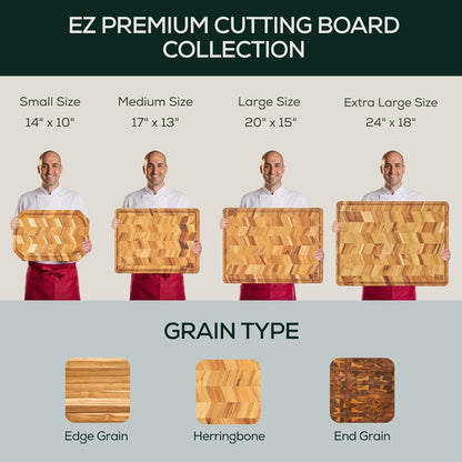 Extra Large (XL) Teak Edge Grain Cutting Board, Reversible, Knife-Friendly Charcuterie Butcher Block, Juice Groove & Handles, Non-Toxic, Gift Box Included (Herringbone, 24" x 18" x 1.15")