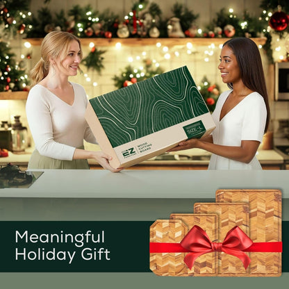 Extra Large (XL) Teak Edge Grain Cutting Board, Reversible, Knife-Friendly Charcuterie Butcher Block, Juice Groove & Handles, Non-Toxic, Gift Box Included (Herringbone, 24" x 18" x 1.15")