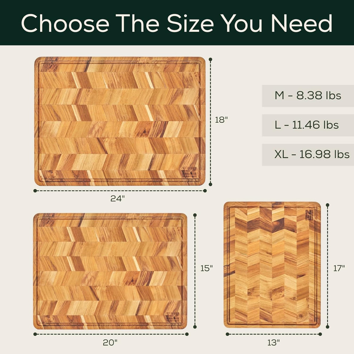 Extra Large (XL) Teak Edge Grain Cutting Board, Reversible, Knife-Friendly Charcuterie Butcher Block, Juice Groove & Handles, Non-Toxic, Gift Box Included (Herringbone, 24" x 18" x 1.15")