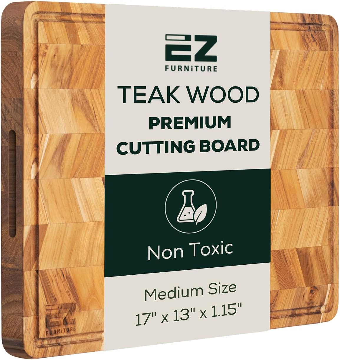 Extra Large (XL) Teak Edge Grain Cutting Board, Reversible, Knife-Friendly Charcuterie Butcher Block, Juice Groove & Handles, Non-Toxic, Gift Box Included (Herringbone, 24" x 18" x 1.15")