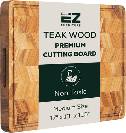 Extra Large (XL) Teak Edge Grain Cutting Board, Reversible, Knife-Friendly Charcuterie Butcher Block, Juice Groove & Handles, Non-Toxic, Gift Box Included (Herringbone, 24" x 18" x 1.15")