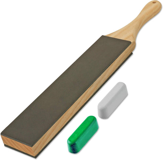 Leather Strop Kit with Polishing Compound, Knife Stropping Block for Sharpening & Honing Knives Tools (Black Leather, 2 Inch by 14 Inch)