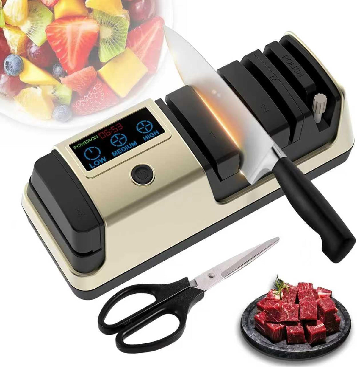5-in-1 Electric Knife Sharpener for Kitchen Knives, Scissor Sharpener with 3-Speed & 100% Diamond Abrasives -Quickly Sharpening for Straight, Serrated, Cleaver Knives, Kitchen Gifts for Mom