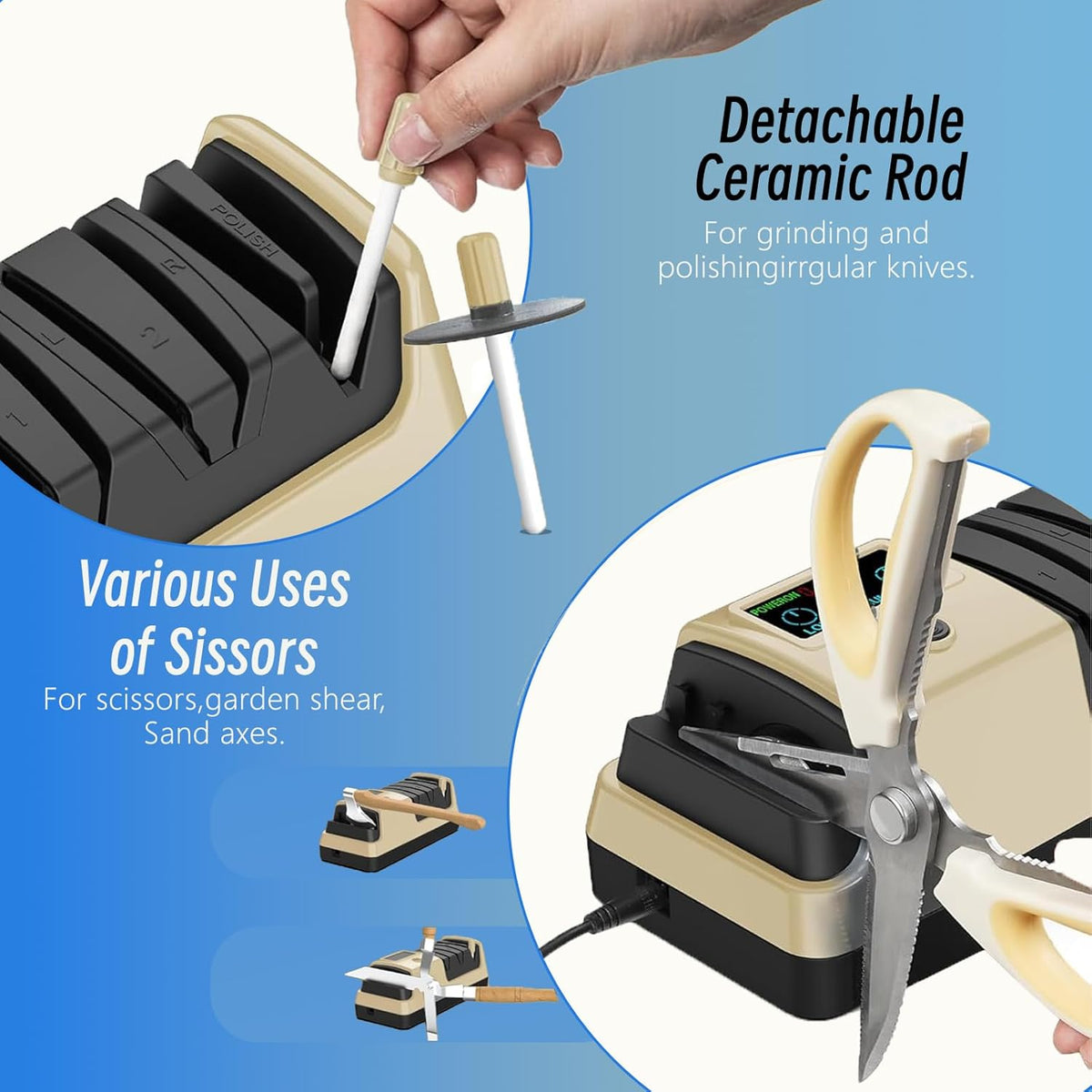 5-in-1 Electric Knife Sharpener for Kitchen Knives, Scissor Sharpener with 3-Speed & 100% Diamond Abrasives -Quickly Sharpening for Straight, Serrated, Cleaver Knives, Kitchen Gifts for Mom