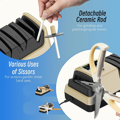 5-in-1 Electric Knife Sharpener for Kitchen Knives, Scissor Sharpener with 3-Speed & 100% Diamond Abrasives -Quickly Sharpening for Straight, Serrated, Cleaver Knives, Kitchen Gifts for Mom
