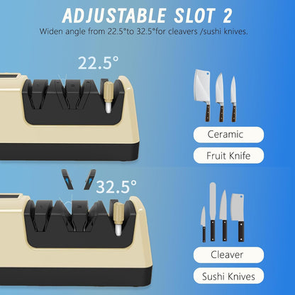 5-in-1 Electric Knife Sharpener for Kitchen Knives, Scissor Sharpener with 3-Speed & 100% Diamond Abrasives -Quickly Sharpening for Straight, Serrated, Cleaver Knives, Kitchen Gifts for Mom