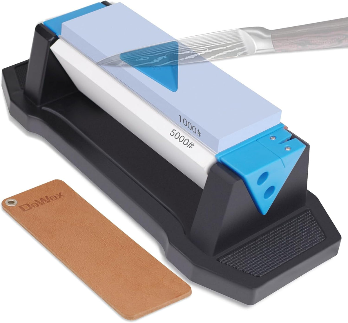 3-Sided Sharpening Stone Kit, 400/1000/5000 Grit Knife Sharpening Stone with Leather Strop, Angle Guide & Non-Slip Base, Professional Whetstone Knife Sharpener for Kitchen Knives, Scissors
