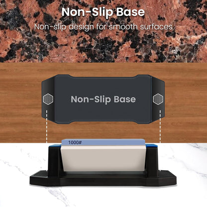 3-Sided Sharpening Stone Kit, 400/1000/5000 Grit Knife Sharpening Stone with Leather Strop, Angle Guide & Non-Slip Base, Professional Whetstone Knife Sharpener for Kitchen Knives, Scissors