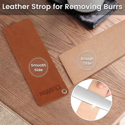 3-Sided Sharpening Stone Kit, 400/1000/5000 Grit Knife Sharpening Stone with Leather Strop, Angle Guide & Non-Slip Base, Professional Whetstone Knife Sharpener for Kitchen Knives, Scissors