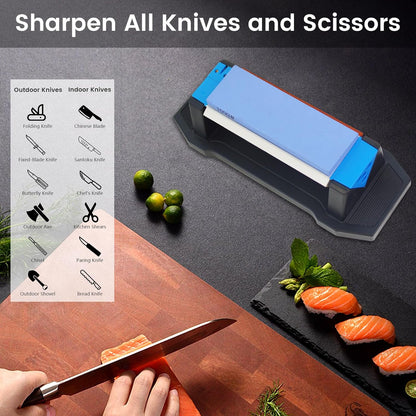 3-Sided Sharpening Stone Kit, 400/1000/5000 Grit Knife Sharpening Stone with Leather Strop, Angle Guide & Non-Slip Base, Professional Whetstone Knife Sharpener for Kitchen Knives, Scissors