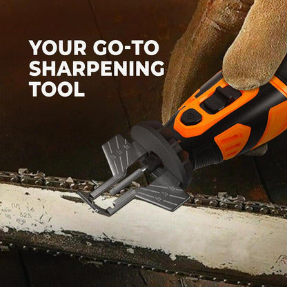 Electric Cordless Chainsaw Sharpener Kit - Chain Saw Tool | 4 File Size Sharpening Wheels, Angle Attachment, Wrench & eBook - Sharpen Chainsaw Chains Anywhere, Anytime