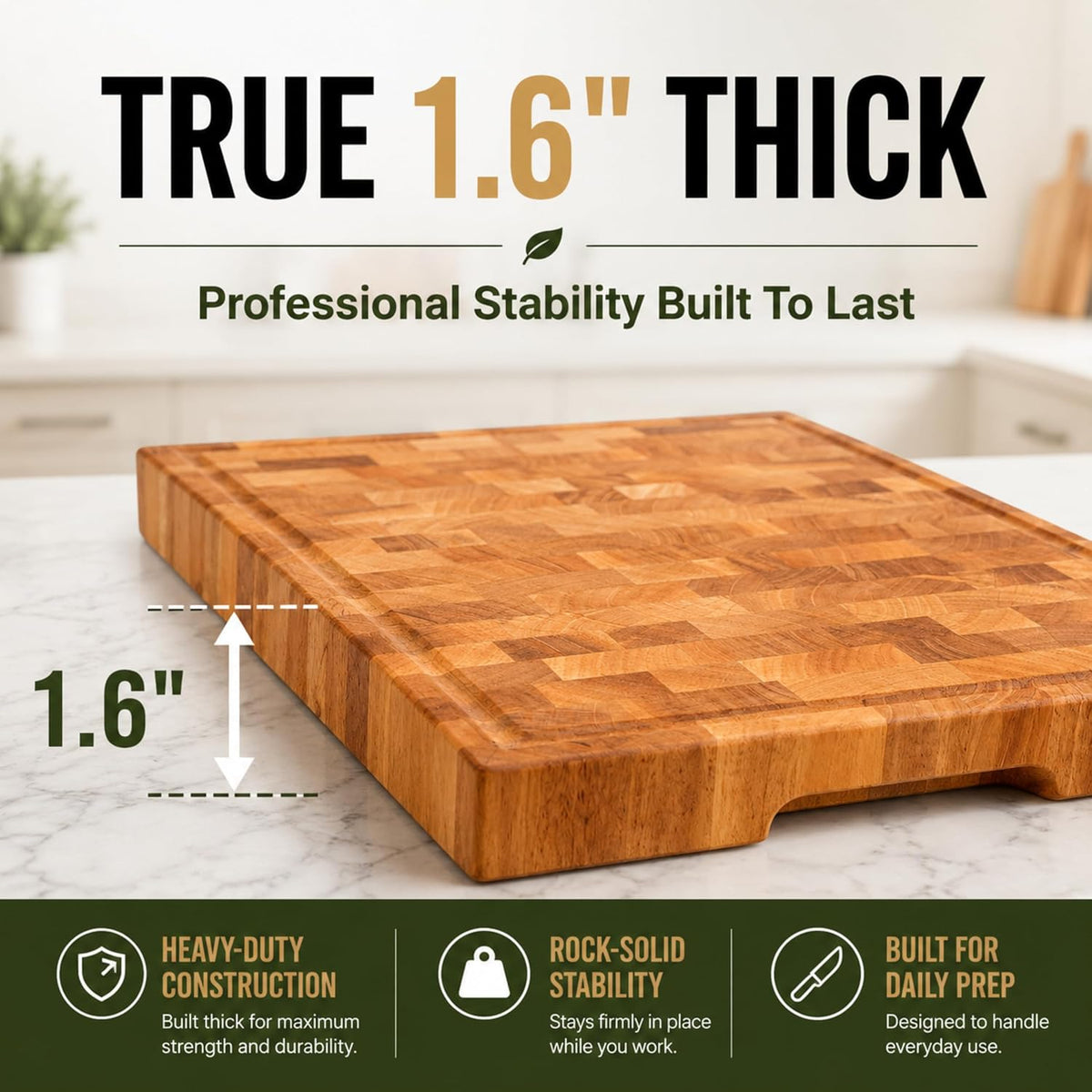 Mahogany End Grain Cutting Board, 17×13×1.6 in – Handmade Butcher Block, Knife-Friendly, Juice Groove, Non-Slip Feet