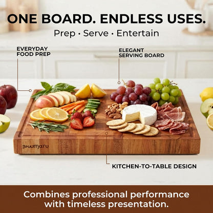 Mahogany End Grain Cutting Board, 17×13×1.6 in – Handmade Butcher Block, Knife-Friendly, Juice Groove, Non-Slip Feet