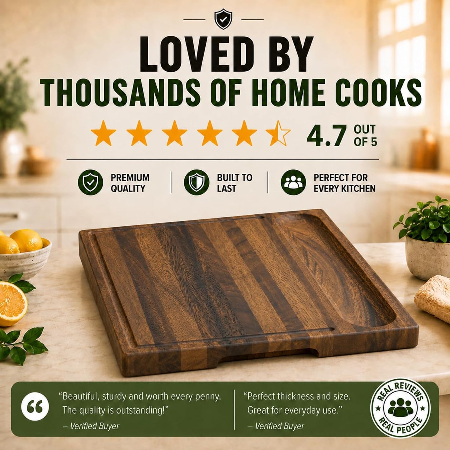 Mahogany End Grain Cutting Board, 17×13×1.6 in – Handmade Butcher Block, Knife-Friendly, Juice Groove, Non-Slip Feet