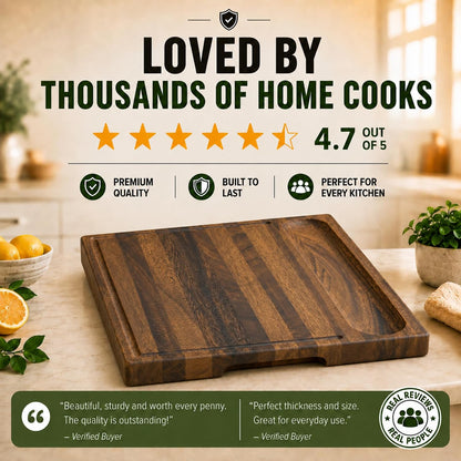 Mahogany End Grain Cutting Board, 17×13×1.6 in – Handmade Butcher Block, Knife-Friendly, Juice Groove, Non-Slip Feet