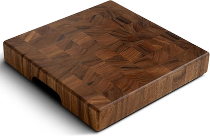 Mahogany End Grain Cutting Board, 17×13×1.6 in – Handmade Butcher Block, Knife-Friendly, Juice Groove, Non-Slip Feet