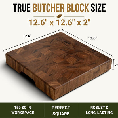 Mahogany End Grain Cutting Board, 17×13×1.6 in – Handmade Butcher Block, Knife-Friendly, Juice Groove, Non-Slip Feet
