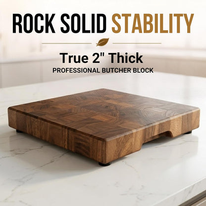 Mahogany End Grain Cutting Board, 17×13×1.6 in – Handmade Butcher Block, Knife-Friendly, Juice Groove, Non-Slip Feet