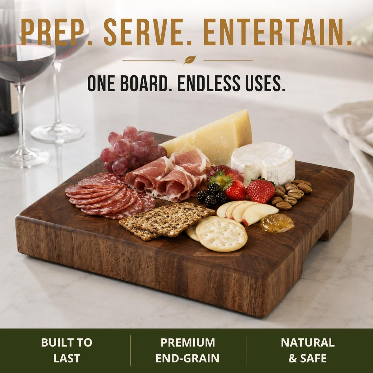 Mahogany End Grain Cutting Board, 17×13×1.6 in – Handmade Butcher Block, Knife-Friendly, Juice Groove, Non-Slip Feet