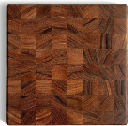 Mahogany End Grain Cutting Board, 17×13×1.6 in – Handmade Butcher Block, Knife-Friendly, Juice Groove, Non-Slip Feet