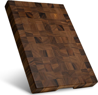 Mahogany End Grain Cutting Board, 17×13×1.6 in – Handmade Butcher Block, Knife-Friendly, Juice Groove, Non-Slip Feet