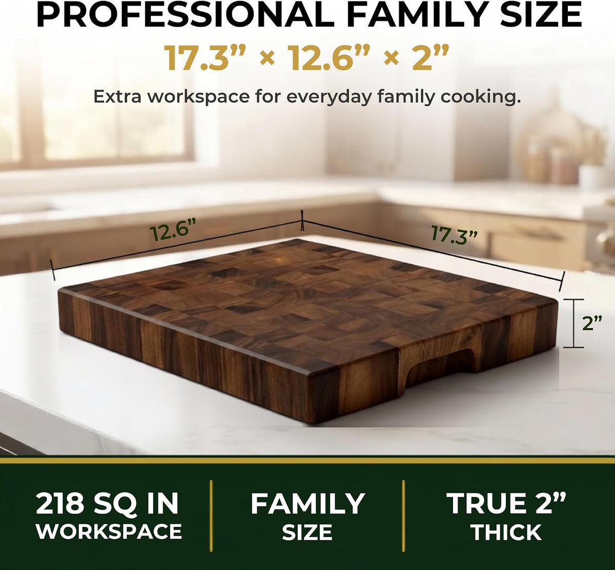 Mahogany End Grain Cutting Board, 17×13×1.6 in – Handmade Butcher Block, Knife-Friendly, Juice Groove, Non-Slip Feet
