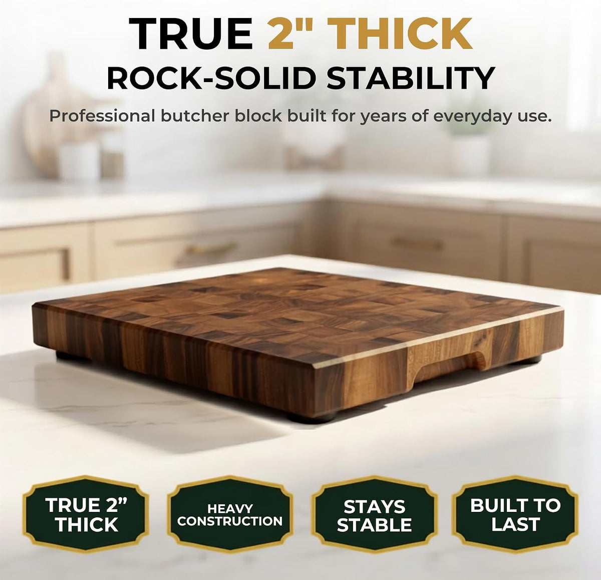 Mahogany End Grain Cutting Board, 17×13×1.6 in – Handmade Butcher Block, Knife-Friendly, Juice Groove, Non-Slip Feet