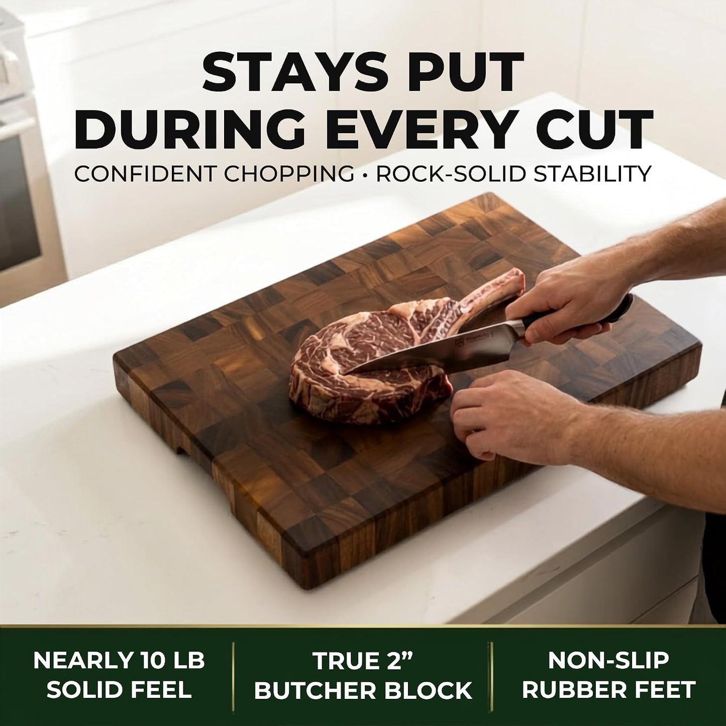 Mahogany End Grain Cutting Board, 17×13×1.6 in – Handmade Butcher Block, Knife-Friendly, Juice Groove, Non-Slip Feet