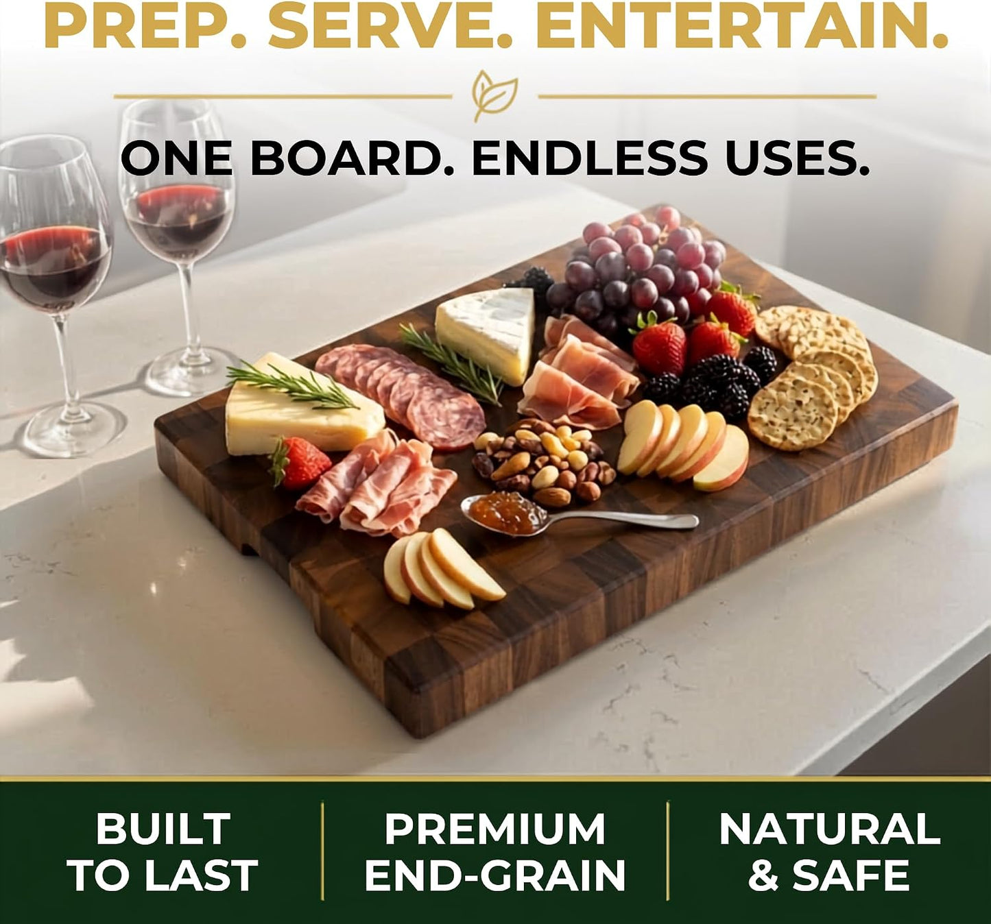 Mahogany End Grain Cutting Board, 17×13×1.6 in – Handmade Butcher Block, Knife-Friendly, Juice Groove, Non-Slip Feet