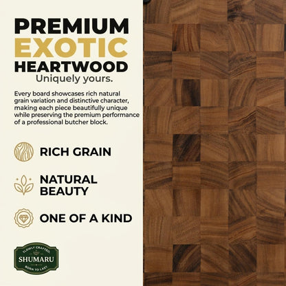 Mahogany End Grain Cutting Board, 17×13×1.6 in – Handmade Butcher Block, Knife-Friendly, Juice Groove, Non-Slip Feet