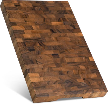 Mahogany End Grain Cutting Board, 17×13×1.6 in – Handmade Butcher Block, Knife-Friendly, Juice Groove, Non-Slip Feet