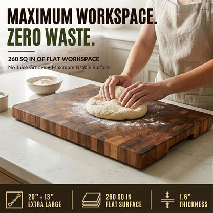 Mahogany End Grain Cutting Board, 17×13×1.6 in – Handmade Butcher Block, Knife-Friendly, Juice Groove, Non-Slip Feet