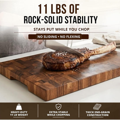 Mahogany End Grain Cutting Board, 17×13×1.6 in – Handmade Butcher Block, Knife-Friendly, Juice Groove, Non-Slip Feet
