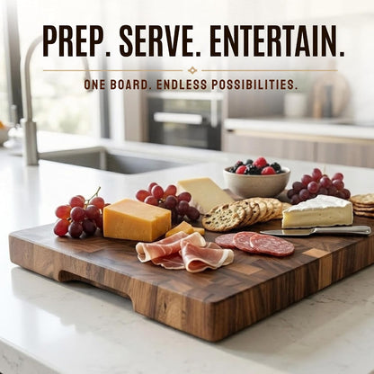 Mahogany End Grain Cutting Board, 17×13×1.6 in – Handmade Butcher Block, Knife-Friendly, Juice Groove, Non-Slip Feet
