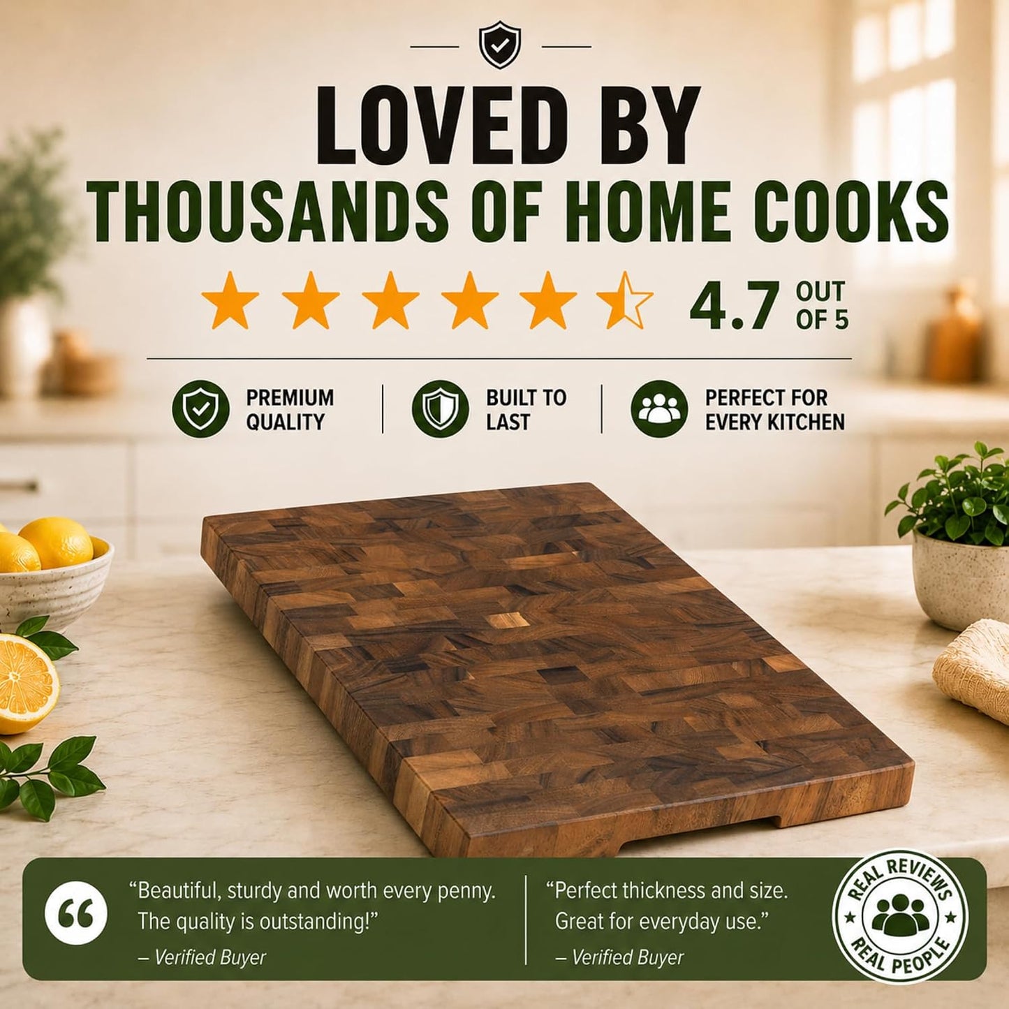 Mahogany End Grain Cutting Board, 17×13×1.6 in – Handmade Butcher Block, Knife-Friendly, Juice Groove, Non-Slip Feet